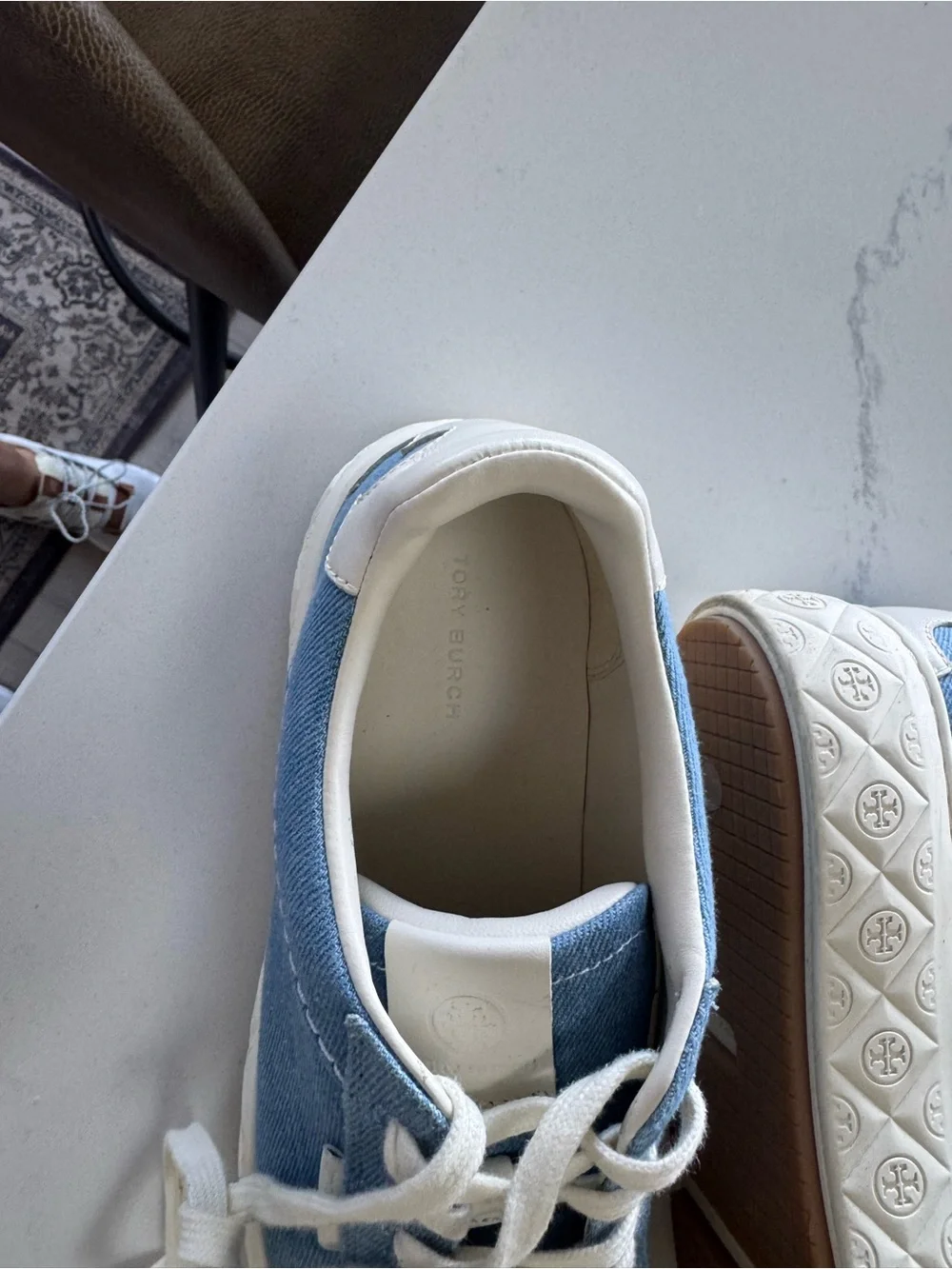 Tory Burch Light Blue Canvas Sneakers with White Trim